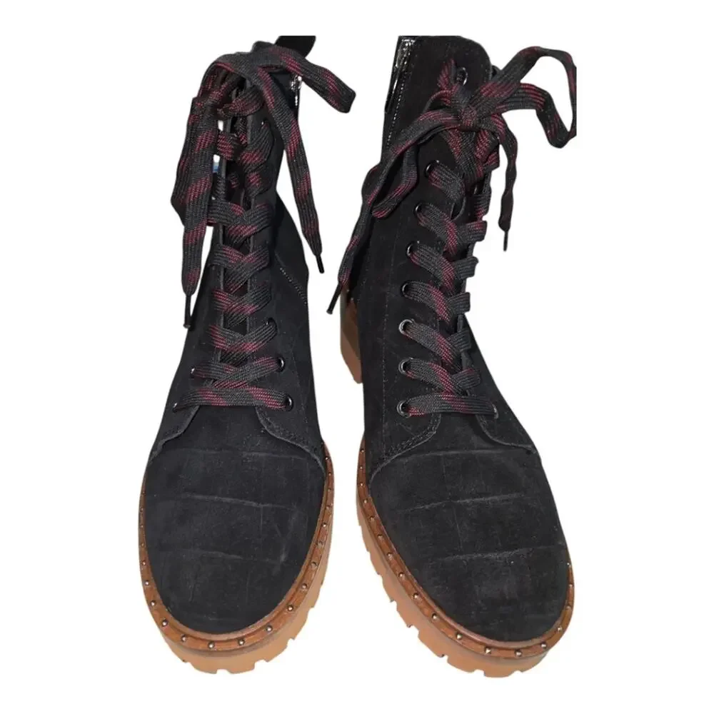 Vince Camuto Debsen Black Suede Croc Lug Sole Platform Combat Boot Lace Up 8.5
